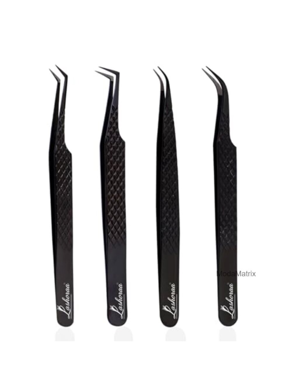 Lash Extension Tweezers 4 Pc Set Stainless Steel Fiber Tip Diamond Grip With
